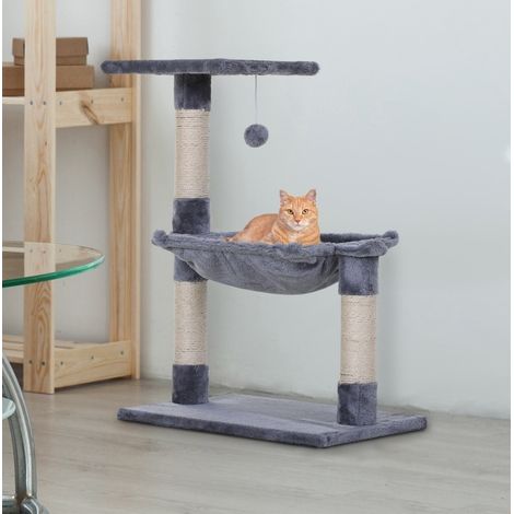 Arbre à chat avec hamac en peluche, poteaux en sisal, panneaux de particules gris 50 x 36 x 70 cm (1/5)