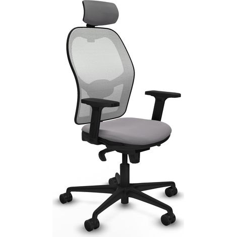 Jorquera sincro malla blanca similpiel gris brazos 2D base nailon cabecero 2D ruedas 65mm nailon (1/5)