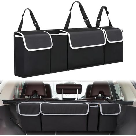 Organiseur de coffre de voiture, sac de rangement étanche pour siège arrière avec 4 poches, réglable, pliable, accessoires d'intérieur de voiture (1/5)