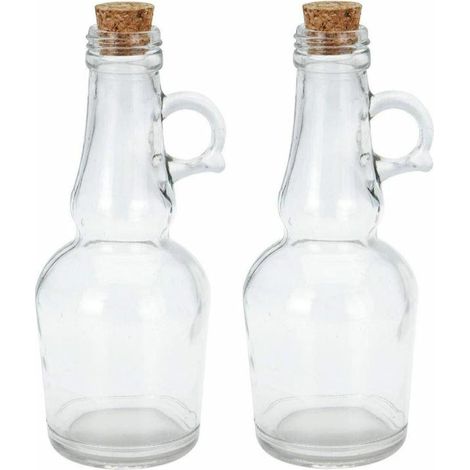 Juego de 2 botellas de vidrio para aceite de oliva y vinagre con tapón de corcho (2 x 250 ml). (1/4)