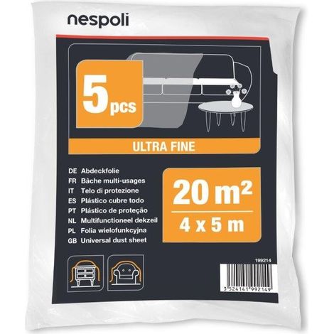 Nespoli Set 5 Teli Protezione Trasparenti 4x5m per Mobili e Pavimenti
