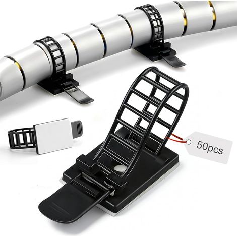 Attache Cable Adhesif,Lot de 50 Clips Cable Attaches Ajustables en Nylon Organisateurs de Câbles pour TV PC Ordinateur Portable Bureau Maison (1/5)