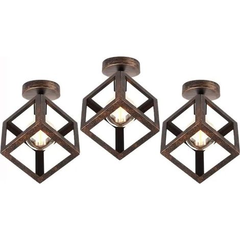 U-Do 3Pcs Plafonnier en Métal Rouille Lampe de Plafonde Carré design Vintage décoration Couloir Salon Cuisine (1/4)