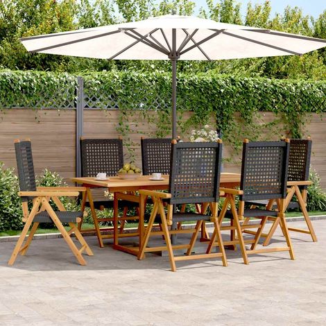 Ensemble repas de jardin 7 pièces extensible en acacia et résine tressée noire - PANGIVO (1/5)