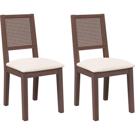 Lot de 2 Chaises à manger,Chaise de cuisine coussins marron bois massif caoutchouc CFW42609 (1/5)