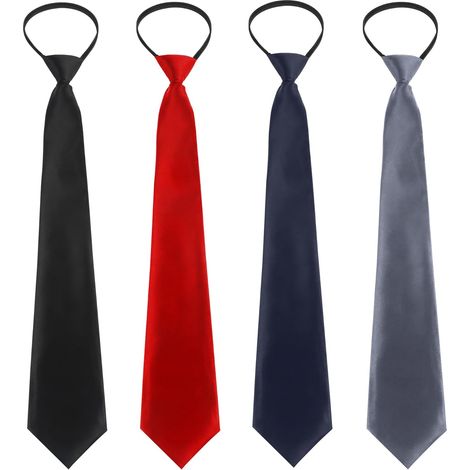 Corbatas ajustables de 4 piezas para hombre con nudos preanudados y cierre de cremallera para bodas, funerales, graduaciones y seguridad. Fáciles de usar para cualquier evento. (1/5)