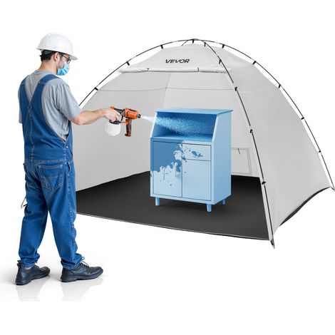 Cabine de Peinture Portable de 295 x 292 x 202 cm, Tente de Pulvérisation avec Plancher Intégré et Écran en Maille, en Oxford, pour Peinture des Meubles, Placards, Chaises et Tables, Blanc (1/5)