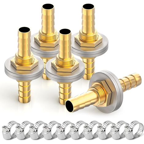 5 pièces 8MM à 8MM Tuyau en Laiton Barbe à tête traversante hexagonale raccord Droit avec 10 pièces Colliers de Serrage