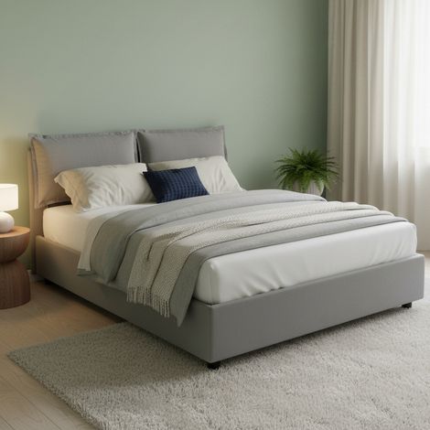 Talamo Italia Cama matrimonial Antonia, Cama contenedor con revestimiento de tela, 100% Made in Italy, Apertura frontal, adecuado para colchón Cm 160x200, Gris, con embalaje reforzado (1/5)