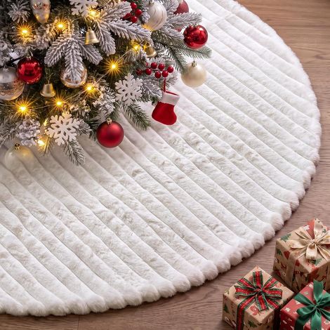 de Sapin de Noël 120cm Tapis de Sapin de Noel, Grande Cache Pied Sapin de Noël Couvre-Pied de Sapin Jupe d'arbre pour Décoration d'intérieur pour fêtes d'hiver (Blanc) (1/5)