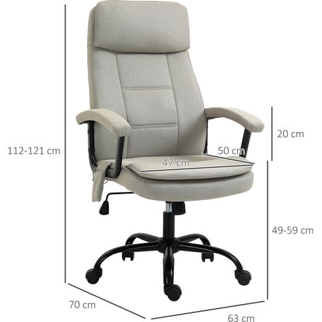 Fauteuil de bureau Vinsetto avec fonction massage, fauteuil de direction ergonomique avec fonction bascule, réglable en hauteur, pivotant à 360°, avec poche latérale, aspect lin, beige (1/5)