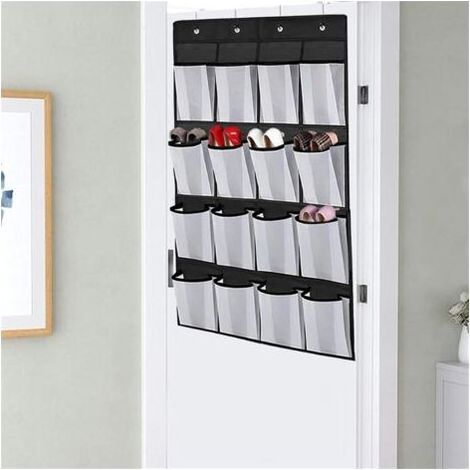 Organiseur de chaussures à suspendre sur porte 16 grandes poches La porte avec 4 crochets solides en métal Pochette de rangement multifonction pour homme et femme (1/5)