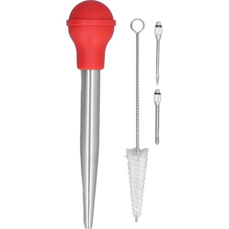 Injecteur à Dinde en Acier Inoxydable, Pompe à Assaisonnement avec Design Épais en Silicone et Brosse de Nettoyage Rouge (1/5)