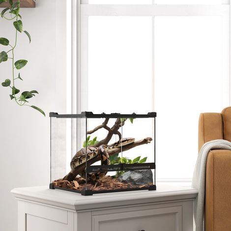 Terrario de cristal para reptiles, base elevada e impermeable, cierre de botón. (1/5)