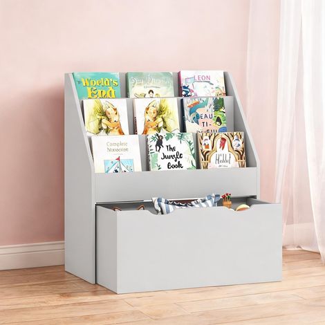 Bibliothèque grise pour enfants avec 3 étagères et tiroir sur (1/5)