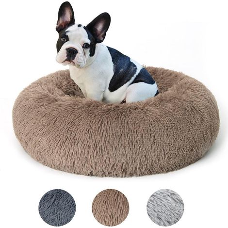 Rundes Katzenbett Flauschig Waschbar Hundekissen Kuschelbett Braun 60cm