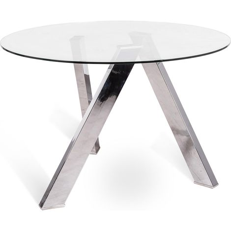 Tavolo Rotondo Ø120x75 cm Top in Vetro Gambe in Metallo Cromato (1/3)