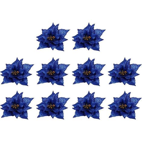 10 fleurs artificielles de Noël, décorations pour sapin de Noël-13X13X2.5CM-Blue (1/2)