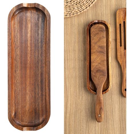 Bac de Rangement pour Spatules en Teck - Support de Cuisine Alimentaire pour Pelle et Ustensiles