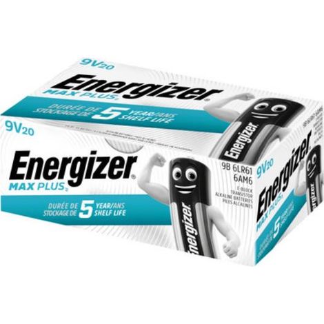 Energizer Max Plus Pila Alcalina 9V 6LR61 600mAh - Paquete de 20