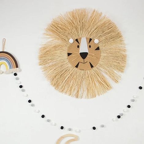 Niedliche, handgewebte, exquisite Löwen-Tiger-Strohwanddekoration für das Babyzimmer-1