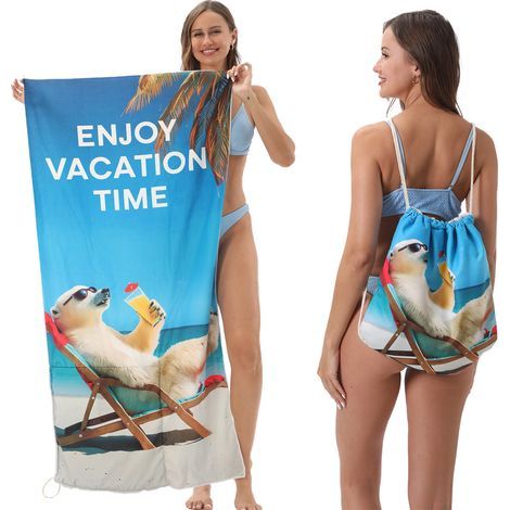 Serviette de plage pliable deux-en-un, serviette de plage intégrée, sac de rangement intégré, tapis de plage (1/3)