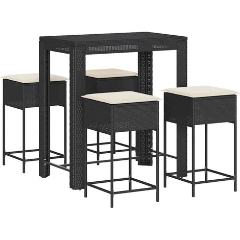 Ensemble de bar de jardin 5 pcs Mobilier de jardin avec coussins noir poly rotin (1/5)