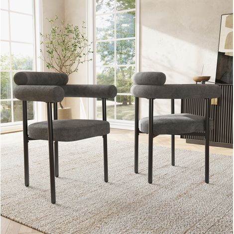Lot de 2 chaises de salle à manger en tissu aspect suédine gris foncé, structure en fer, 70 x 62 x 84 cm (1/5)