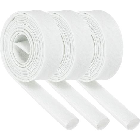 3-Piece Insulating Braided Cable Sleeve 14mm ID 2 Meter Long White Fiberglass Cable Cover with High Temperature Silicone Coating for Automotive Hoses and Cables (1/5)