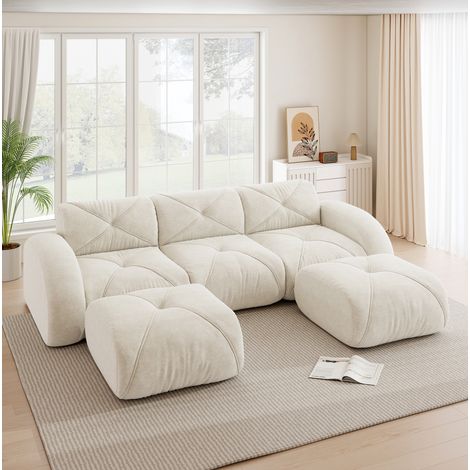 FloraGrace canapé module U, 3 places, chenille beige, assise 32D, sans cadre, pour salon (1/5)