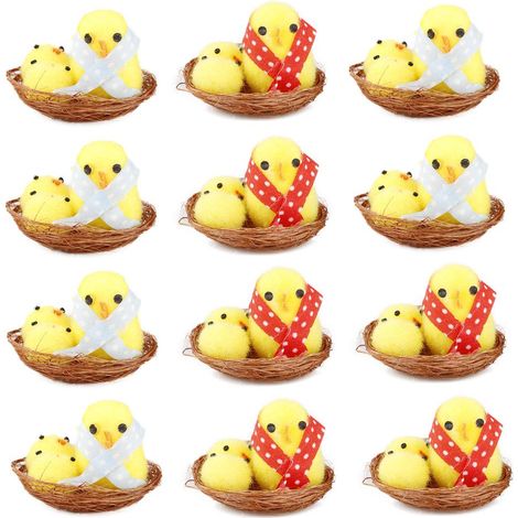 12 Mini-Osterhühner, gelbe Osterküken, Deko-Spielzeug für Zuhause und Garten, Gastgeschenke und Geschenke für Kinder (1/5)