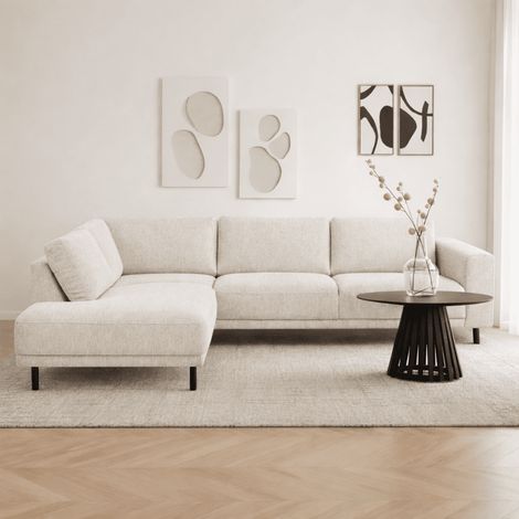 Moderner 3-Sitzer Ecksofa Links Beige Stoff Aniko mit Liege