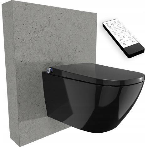 BERNSTEIN - Toilettes Japonais céramique noir sans rebord, WC lavant japonais télécommande, filtre, séchoir, rincage 180° - 38,4x59,3x38cm - Pro+ 1104 (1/5)