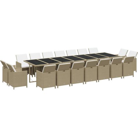 Conjunto de comedor de exterior de 19 piezas con cojines resina de mimbre beige 020014427 (1/5)