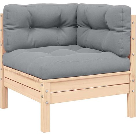 Canapé d'angle de jardin avec coussins-Salon de jardin Sofa extérieur gris Bois de pin massif 385049 (1/5)