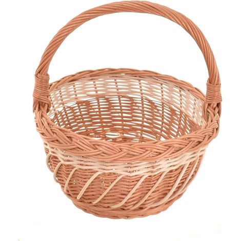 Panier en osier bicolore avec anse, panier de Pâques et panier cadeau, 34 cm, pour les fêtes. (1/5)