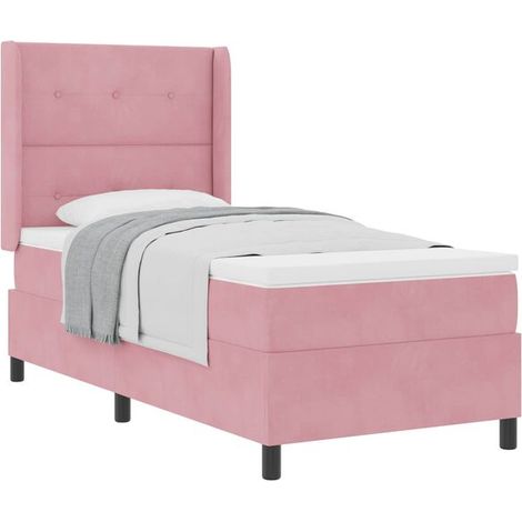 Matelas à ressorts rose avec sommier, 80 x 200 cm, tissu velours. (1/5)