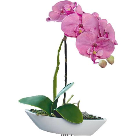 Orchidée factice tissu gaufré pot Résine Blanc ovale H 28 cm Rose-crème - couleur: Rose-crème