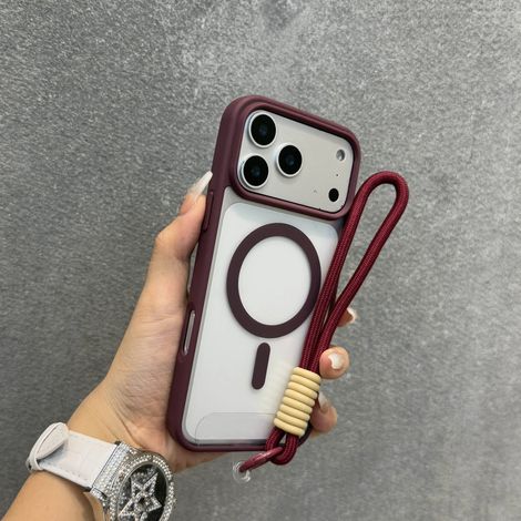 Étui de chargement sans fil magnétique MagSafe avec dragonne (iPhone 13 Pro, bordeaux)