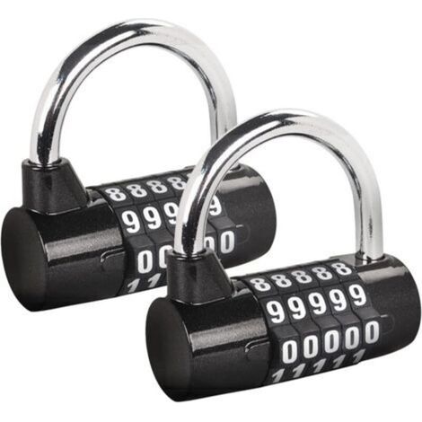 ALLIANDISCadenas à combinaison à 5 chiffres, cadenas à combinaison réinitialisable pour école, casier, boîte à outils, clôture, 2 pièces, noir