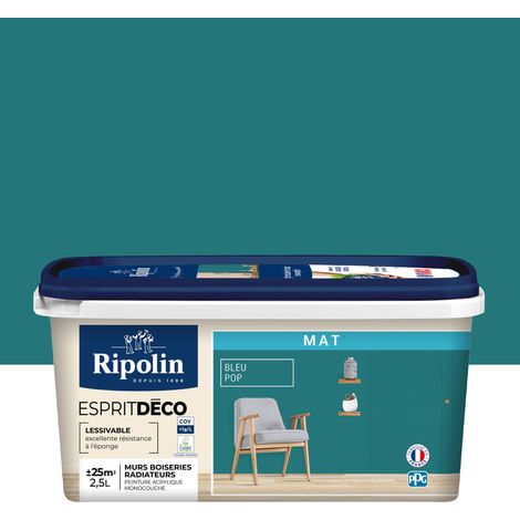 Peinture Murale Toutes Pièces - Mat - 2,5L - Bleu Pop - Ripolin (1/5)
