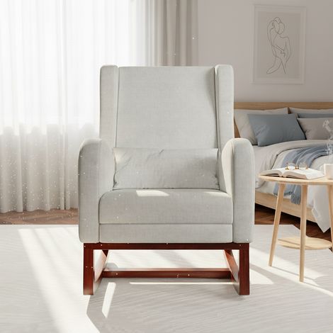 Fauteuil à bascule - Pédales rétractables dissimulées, coussin dossier, cadre en bois massif, 132x64x99 cm, roches latérales des deux côtés - gris (1/5)