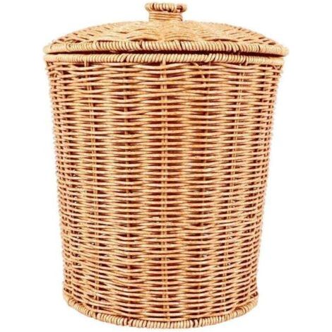 Panier de Rangement en Osier Naturel avec Couvercle Poubelle Ronde Décorative (1/4)