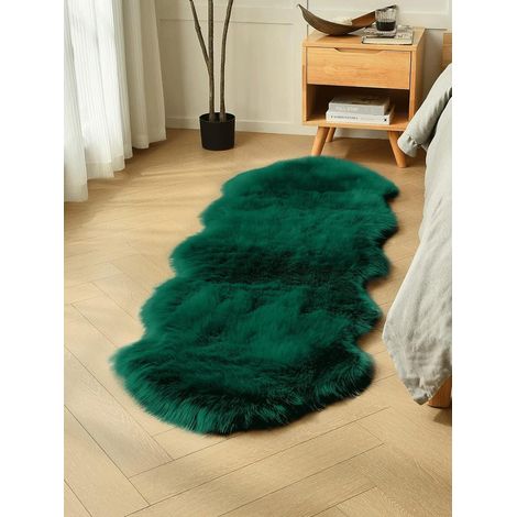 Tapis en fausse fourrure doux, tapis moelleux lavable en machine pour chambre et salon, 80200, vert foncé (1/4)