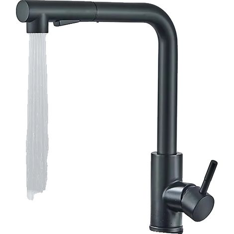 Robinet de cuisine, bec rétractable, design à une seule poignée, noir (1/2)