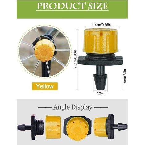100PCS 1/4\" Goutteurs Irrigation Goutte Goutte dripper, Buses de Gicleurs metteur Jardin, Arrosage Goutte Goutte Automatique 360 Rglable DIY jaune (1/5)