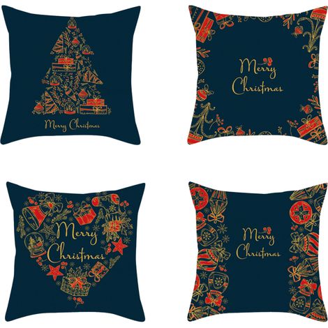 Housse De Coussin Noel - 18x18 Pouces - Motif Arbre De Noel - Pour Canapé Lit Chaise Extérieur - Lot De 4 (1/5)