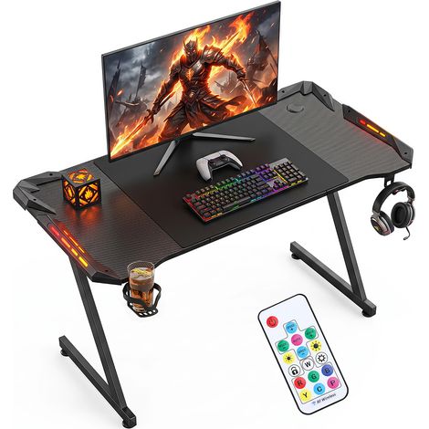 TolleTour Mesa gaming LED RGB 120x60 cm escritorio patas Z carbono alfombrilla negra (1/5)