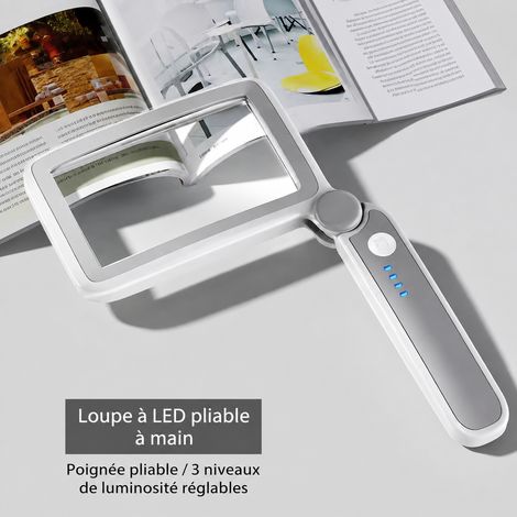 Loupe rectangulaire pliable à main 10 LED blanche lentille résine 120 mm ABS 14,3 × 10 × 15 cm 220 g – Livraison gratuite