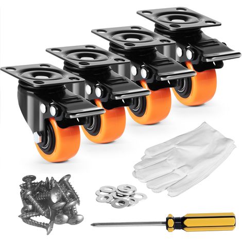 Roulettes Pivotantes Lot de 4 Roulettes pour Meubles Industrielles 50,8 mm Roues Silencieuses en PVC avec Frein à Double Verrouillage Capacité de Charge 68 kg par Roulette pour Chariots Établis (1/5)